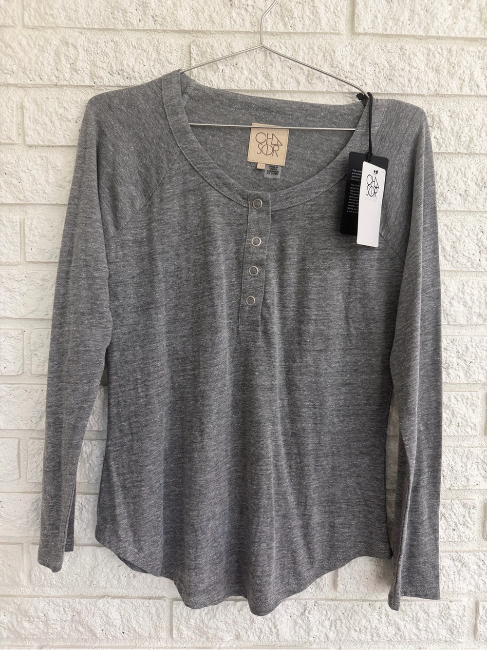 Chaser Rag Shirtail Heather Streak Gray Long Sleeve Henley Top